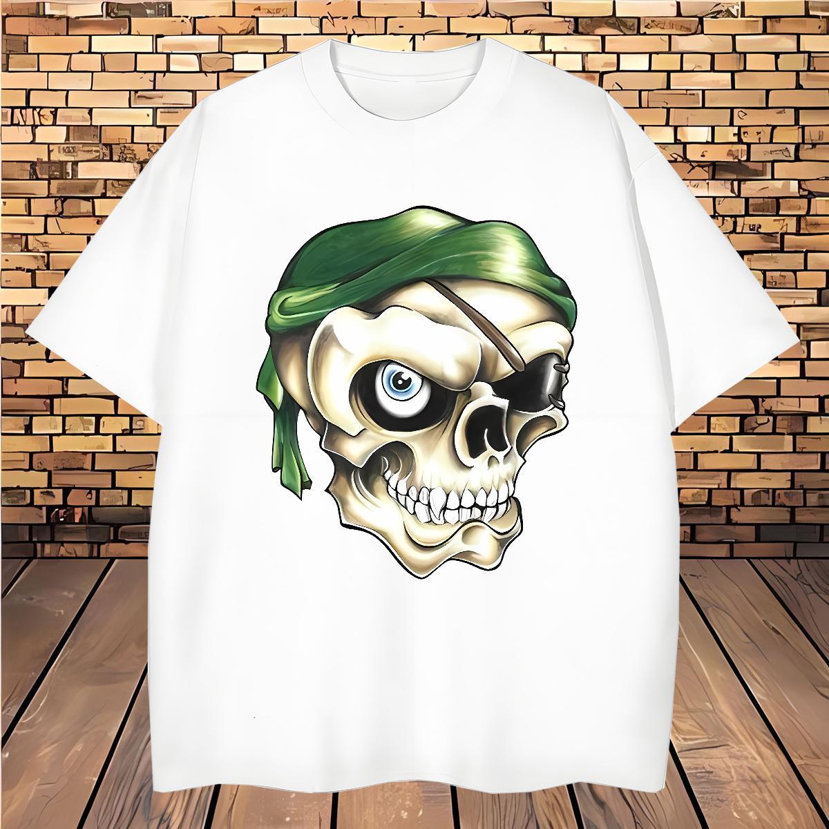 Classic Man T Shirts 230g Pure Cotton skull Street Plus Size Cartoon Breathable Crew Neck Men Clothes T-Shirt 2024 New Tees Shirts