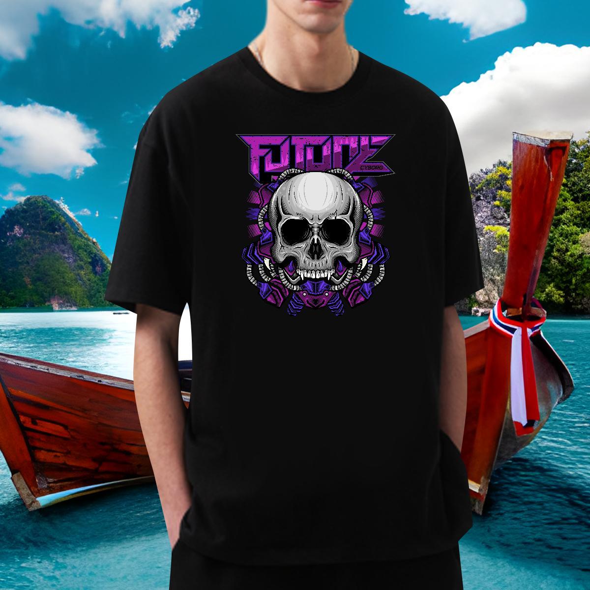 Cool Design T-Shirts for Men 230g Pure Cotton skull Outdoor Floral Print Short Sleeve Soft Couples T Shirts Custom Tees Shirts