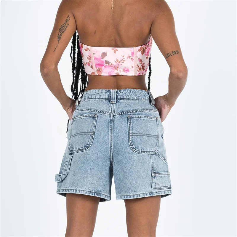 Y2k Women Jean Shorts High Waisted Carpenter Denim Shorts with Pockets Trendy Fashion Summer Shorts 240823