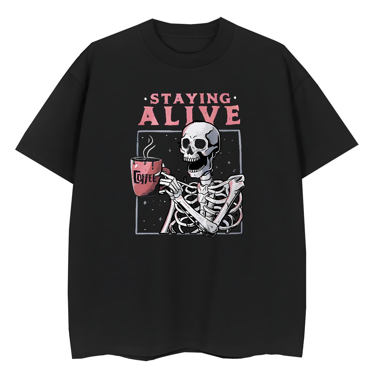 Unisex T shirt 230g Pure Cotton skull Hip Hop Floral Print Breathable Soft Men Tops Tees Classic Casual Clothings