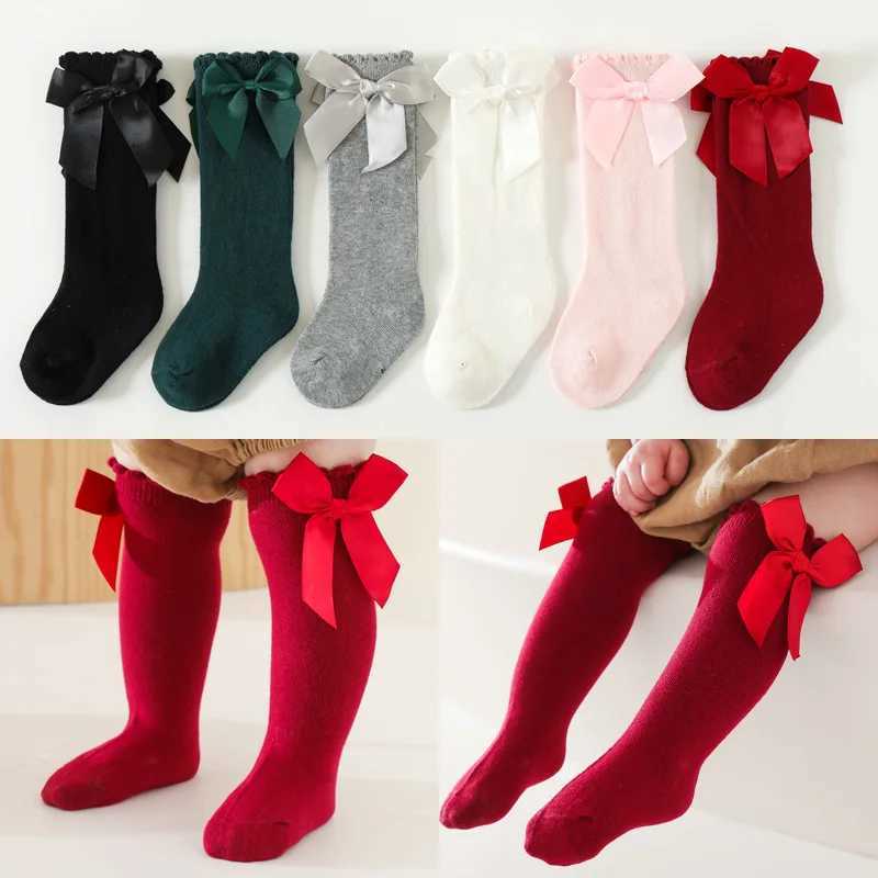 Spring Summer Autumn Baby Toddlers Socks Children Girls Knee High Long Sock Cotton Big Bow Spanish Style Kids Floor Socks CL240825