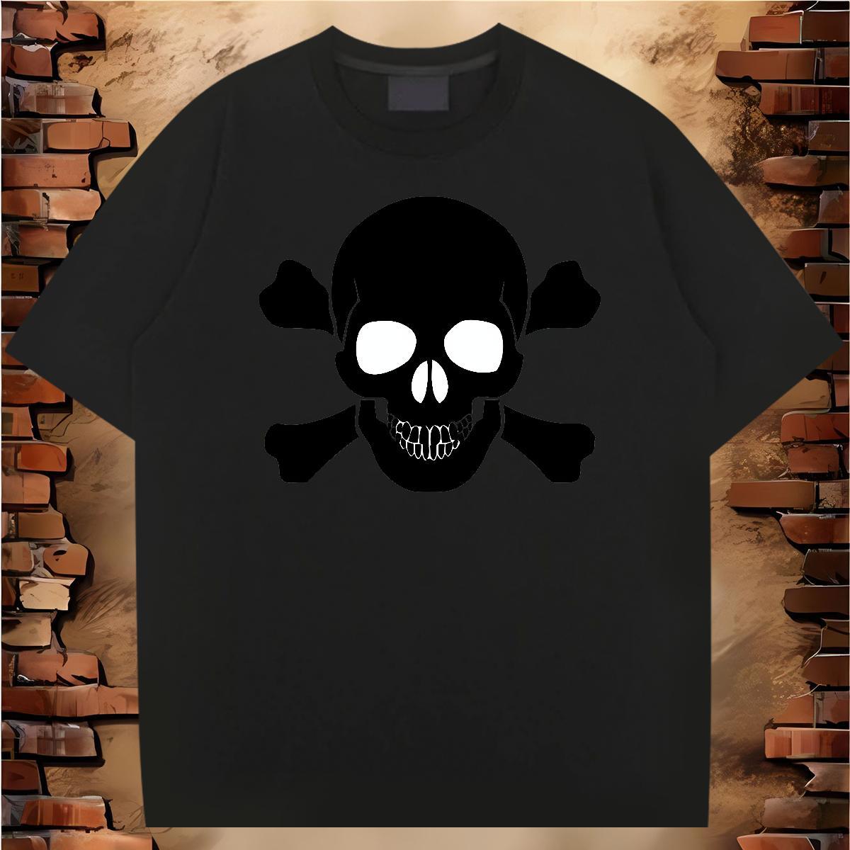 Loose Fit Man T Shirts 230g 100% Cotton skull High Street Hip Hop Custom Cartoon Round Neck Short Sleeve Tshirt for Man Woman Fashion Design Wear