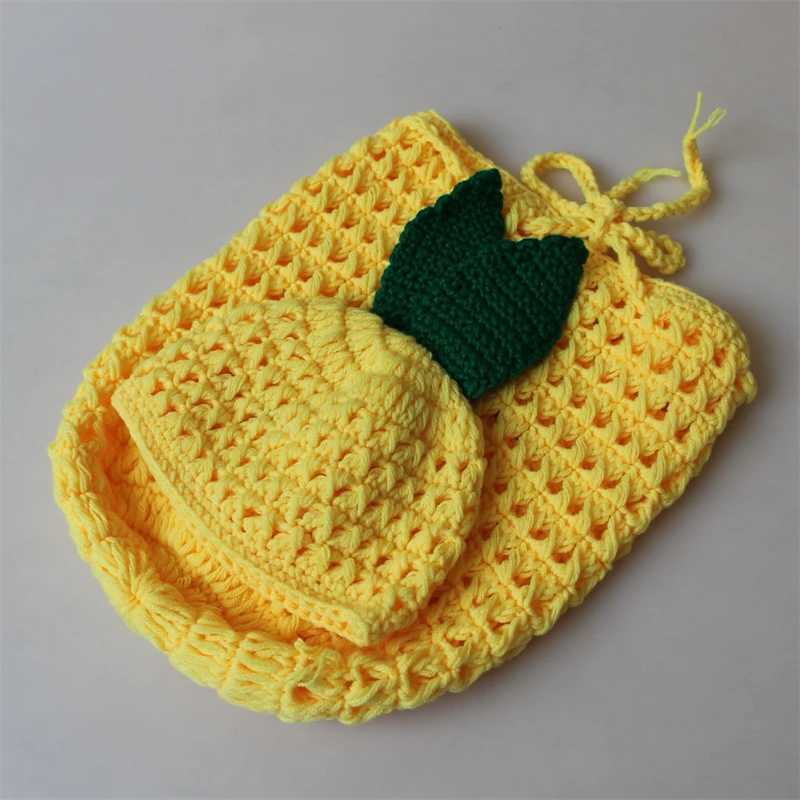 Baby Photography Props Pineapple Clothing Sets Newborn Boy Girl Photo Shoot Swaddle Outfit Crochet Sleeping Bag Hat Unisex M240824