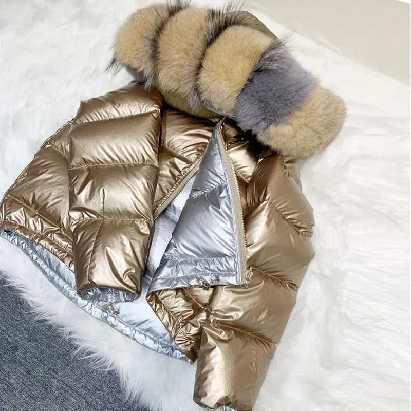 Women's Down Parkas Real 2023 natural fur winter womens Parkas Coats hooded white duck down jacket double-sided waterproof jacket Y240824E1GH