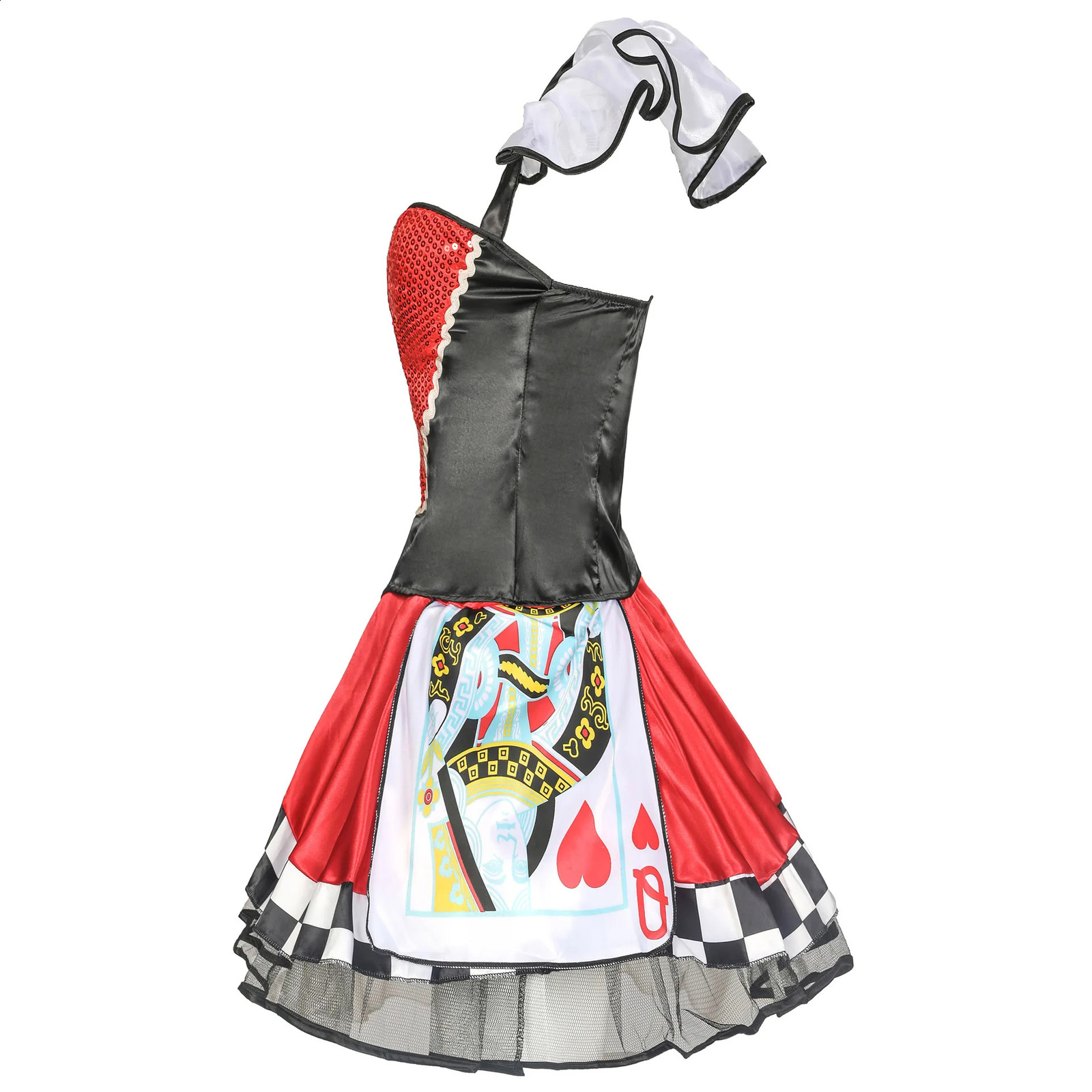 Halloween Purim Party Alices Adventures in Wonderland Heart Queen Role Playing Costume Red Poker Girl Makeup w240824