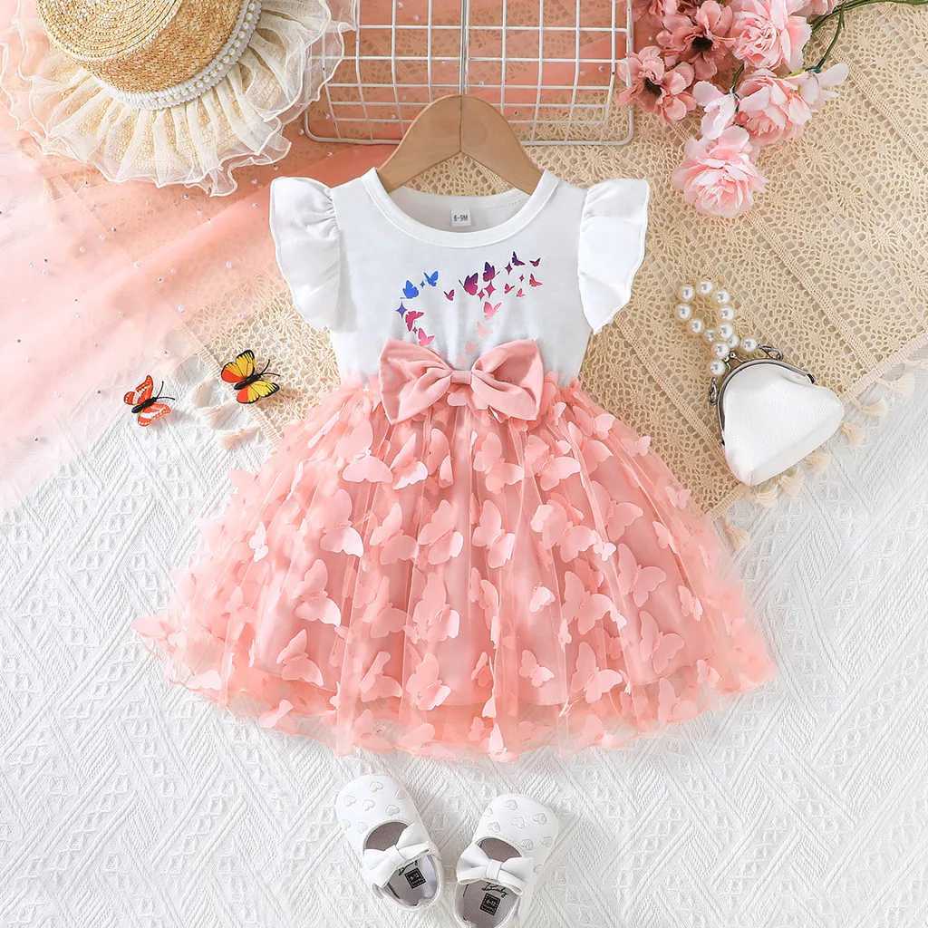 3-year-old cute butterfly ruffled sleeveless princess formal dress W240823