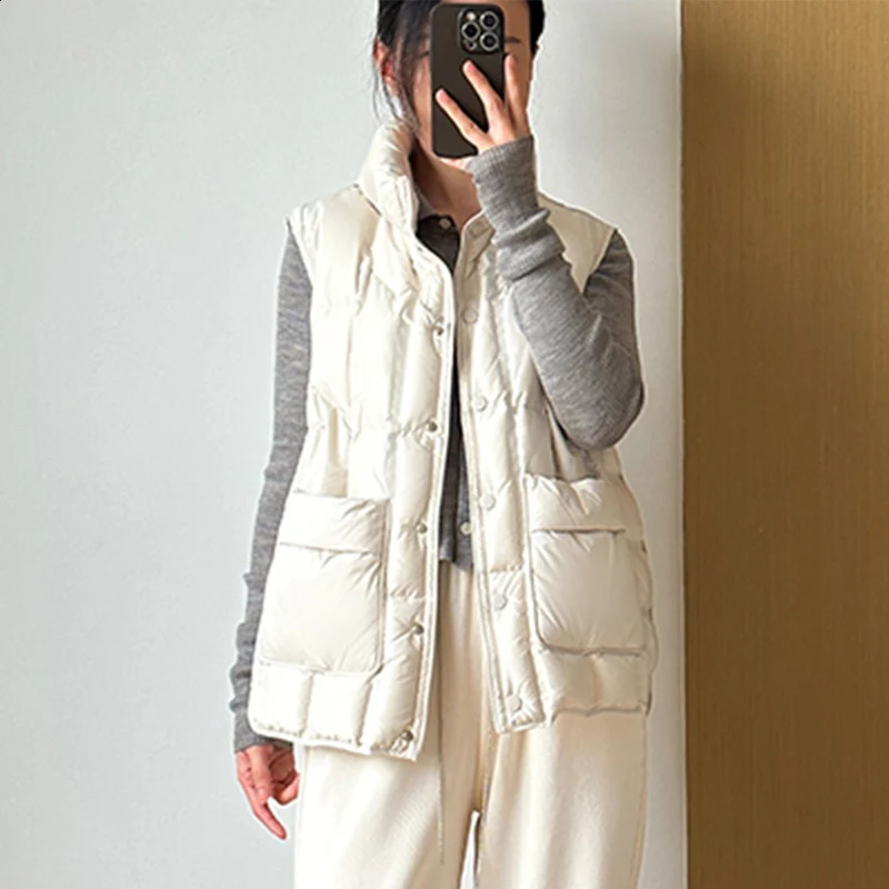 Janveny autumn and winter womens ultra light vest 90% duck down jacket standing collar sleeveless inflatable 240823