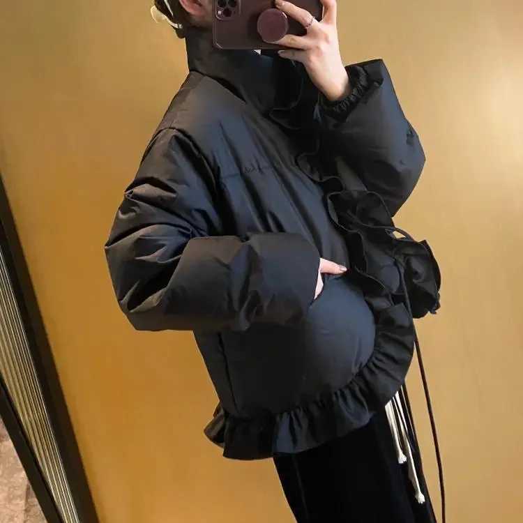 Women's Down Parkas Nomikuma Korean Short Irregular Ruffle Woman Parkas Autumn Winter Swt Outwear Jacket Causal Long Slve Turtleneck Parka Coat Y
