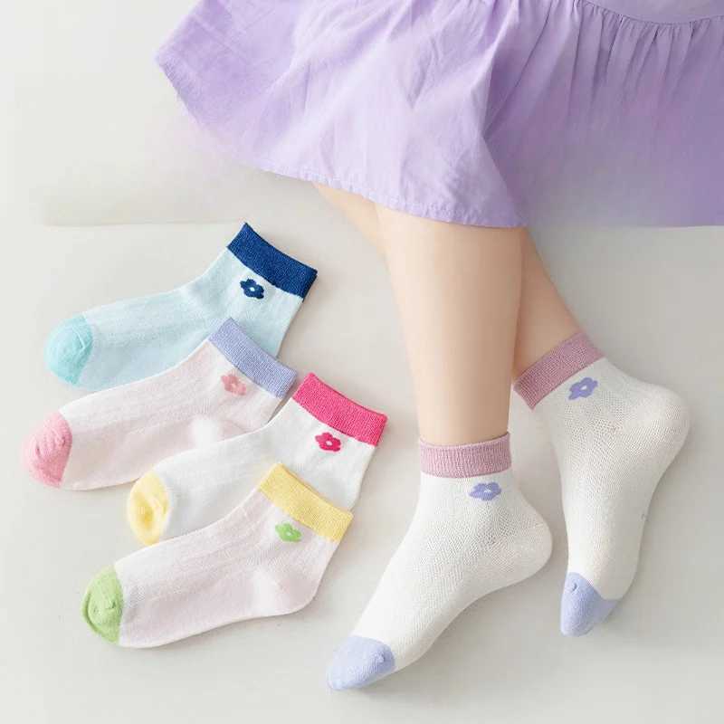 10 Pairs Childrens Socks Summer Thin Girls Cotton Socks Breathable Sweat-absorbent Cute Mid-calf Socks Small Fresh Style CL240824