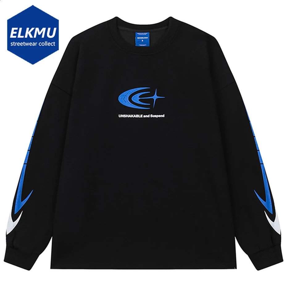 Harajuku oversized mens long sleeved Tshirt graphic printed black and white loose cotton streetwear hiphop Y2K 240823