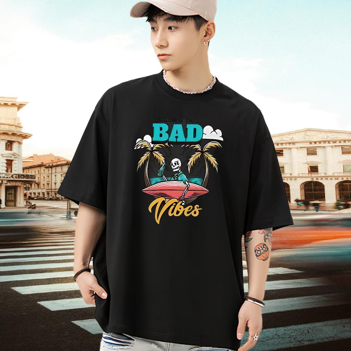 Cool Mens T Shirts 230g 100% Cotton skull Hip Hop Street DIY Logo Oversized Crew Neck Breathable Men Tshirts Classic Tees Shirts
