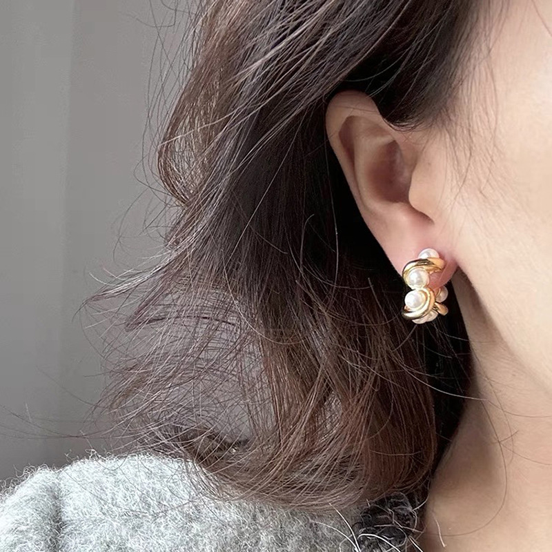 Earring Europe and the United States stainless steel French pearl earrings female ins net red temperament niche irregular earrings earrings