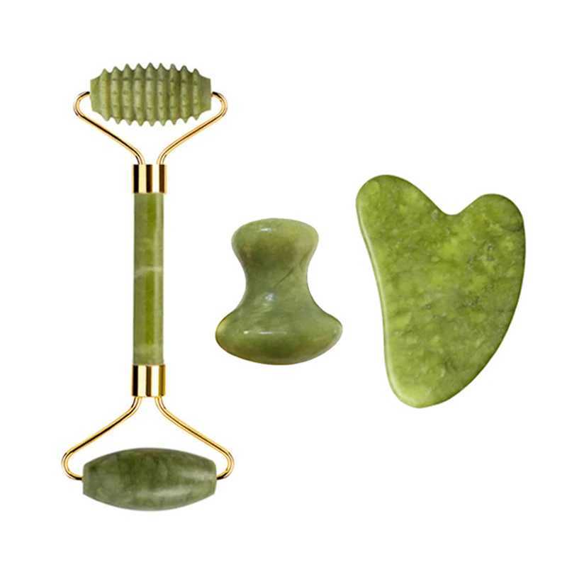 3pcs Natural Xiuyu Jade Roller Gua Sha Set Natural Stone Guasha Board Body Massage Facial Scraping Skin Care Tools CL240824