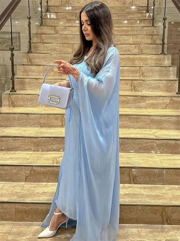 Tossy Autumn Loose Shiny Maxi Dress Womens Butterfly Batwing Long Sleeve Muslim Clothes Party Dress Solid Female Long Dress 240824