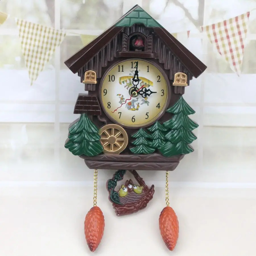 Cuckoo Bird House Creative Wall Clock Pastoral Style Cartoon Kids Room Decorative Wall Clock Full Clock Music Time Reporting 240824