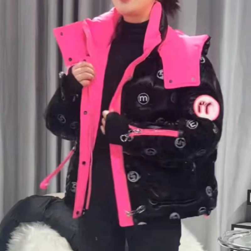 Women's Down Parkas Short Women Jacket 2024 New Winter Coat Female Hooded Letters Parkas Color Collision Casual Overcoat Loose Thick Warm Coats D