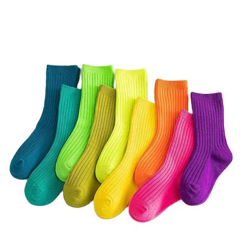 3Pairs/Lot 2024 Spring Summer Childrens Candy Color Socks Korean Japanese Style Kids Boys Girls Double Needle Mid-Tube Socks CL240824