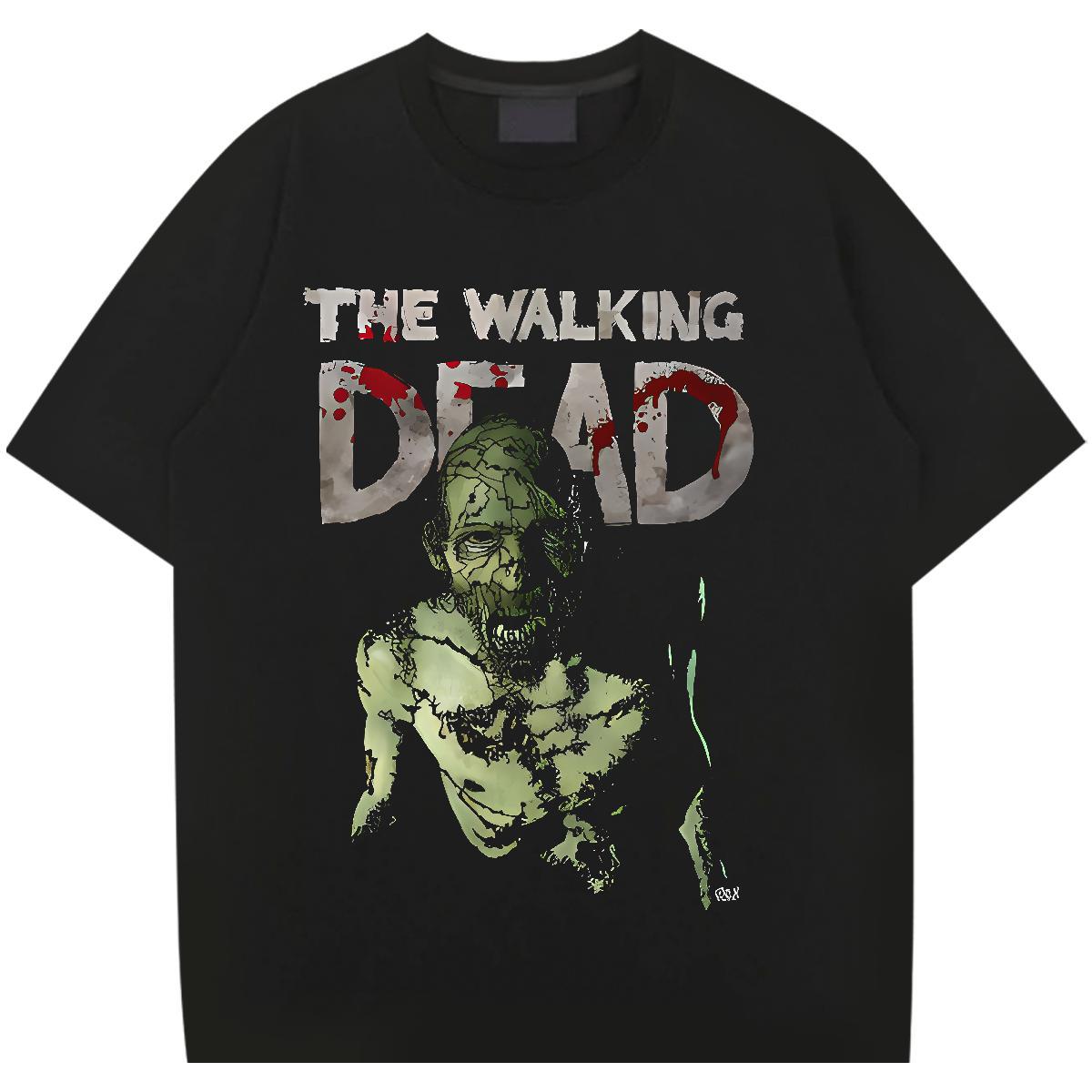 Female Women Tees 230g Cotton scary Home Outdoor T Shirt For Woman Short Sleeve O-Neck Floral Print Tops Shirt
