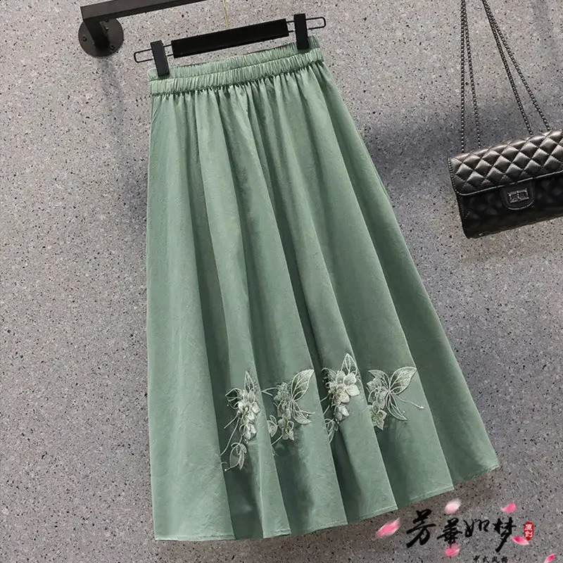 Oversized Womens Summer Butterfly Sweet Chinese Suit Embroidered Top Suit Hanfu Blouse Skirt Two-piece Set Large Size 240823