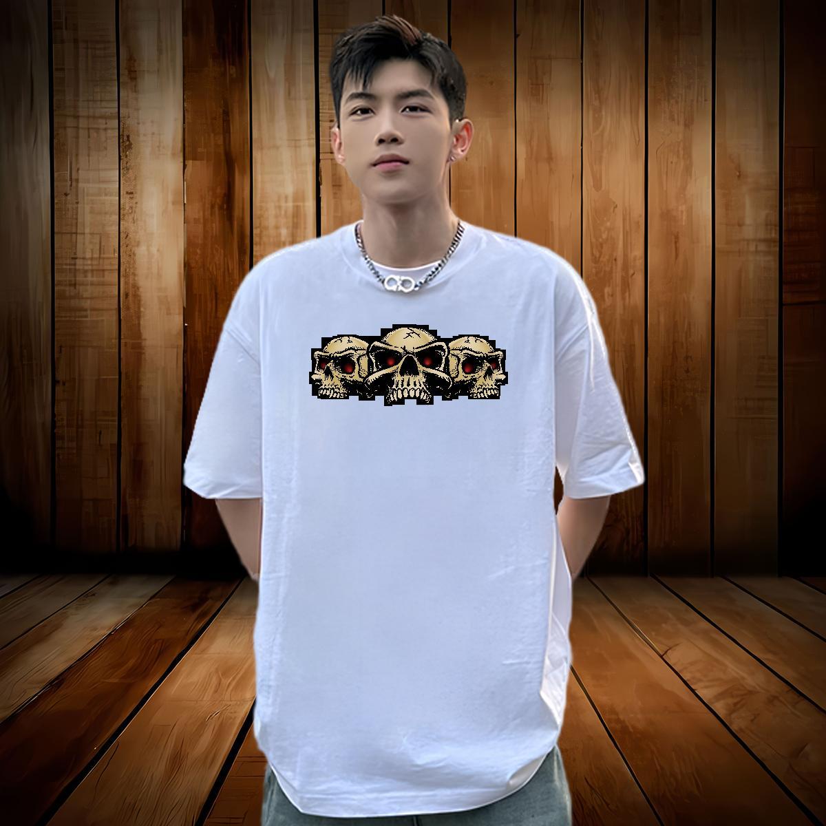 Wholesale Man T Shirts 230g Cotton skull Anime Printing Street Oversized 4XL Breathable Short Sleeve Tshirts New Top Tees