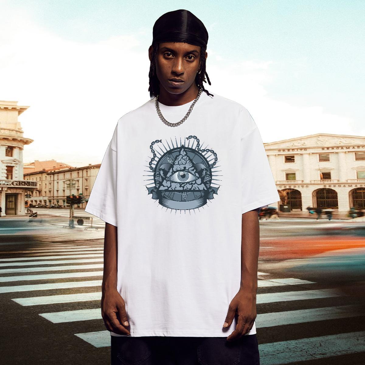 Popular T shirt 100% Cotton 230g eye of the devil Hip Hop Street Oversized 3XL 4XL Short Sleeve O-Neck Men Tshirts Casual New Clothes
