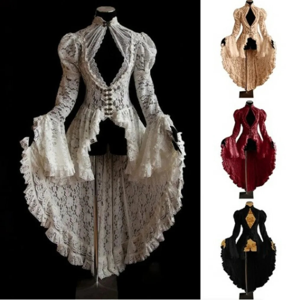 Halloween Retro Medieval Renaissance Role Playing Costume Womens Gothic Lace Bandage Black Fancy Dress Maxi Vestitos 240823