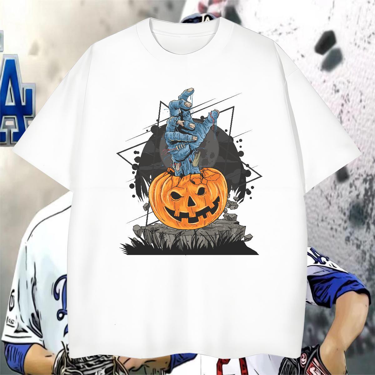 Brand Men Tshirts pumpkin High Street Hip Hop 100% Cotton 230g Tees Shirts Breathable Crew Neck Popular Mens T Shirts DIY Printed