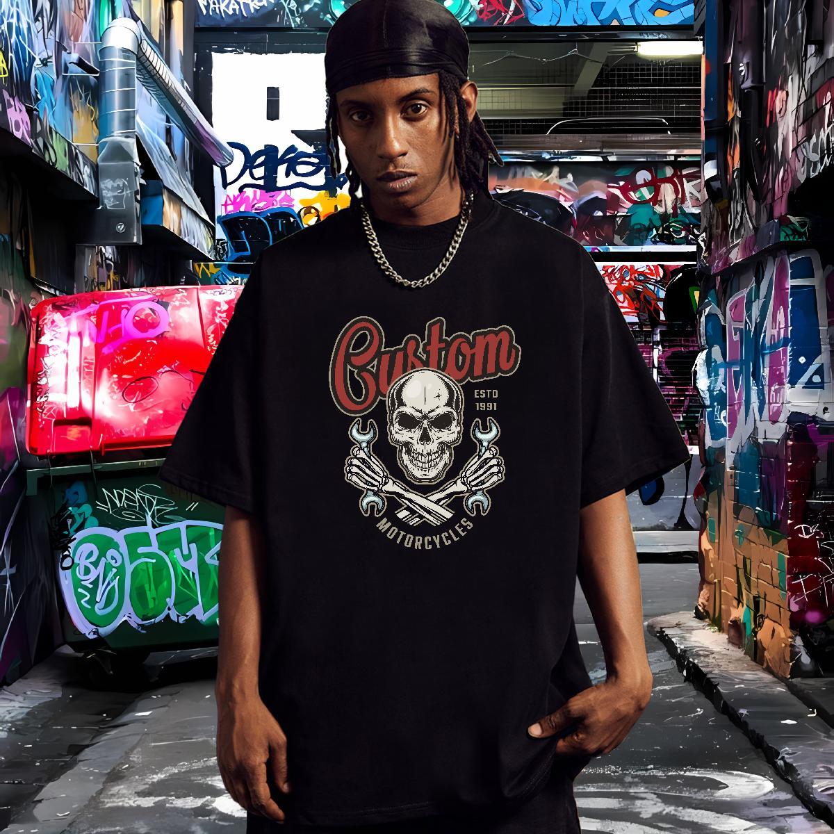 Soft T shirt 230g 100% Cotton skull Casual Beach Anime Print Breathable Crew Neck Tshirts DIY Tee Shirt