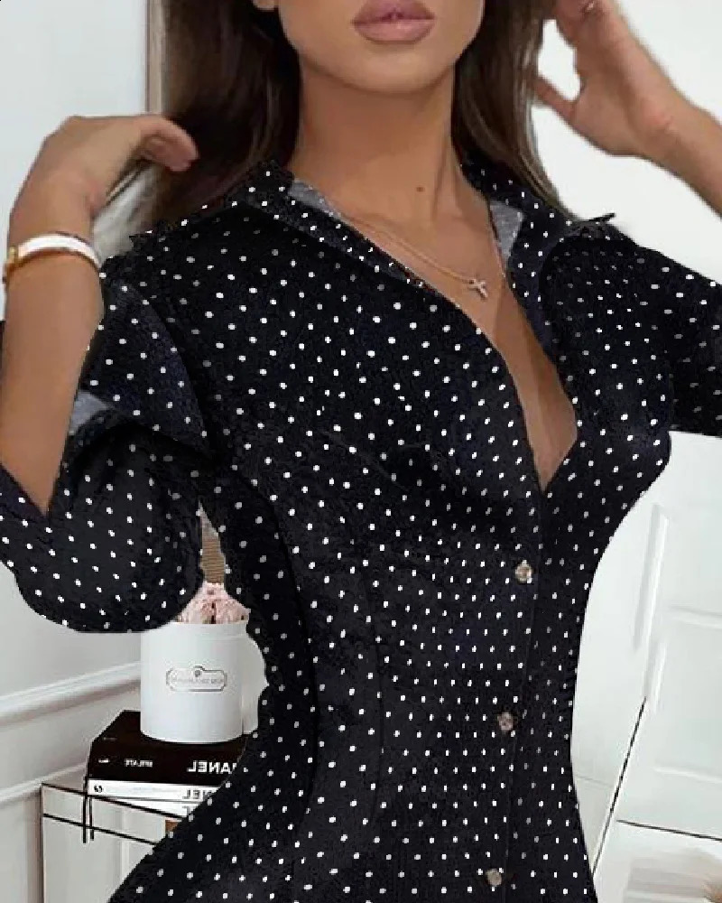 Women Slim Dresses Sexy Turn-down Collar Lace Button Long Sleeves Mini Dress Casual Spring Summer Fashion Ladies Sheer Dress 240823