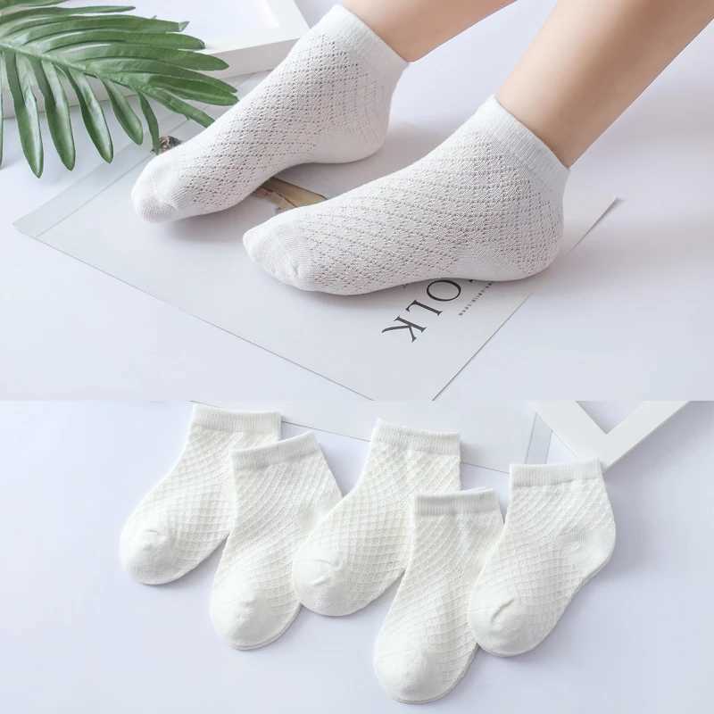 Childrens socks summer mesh socks soft boys and girls white socks children and students pure white thin breathable socks CL240824