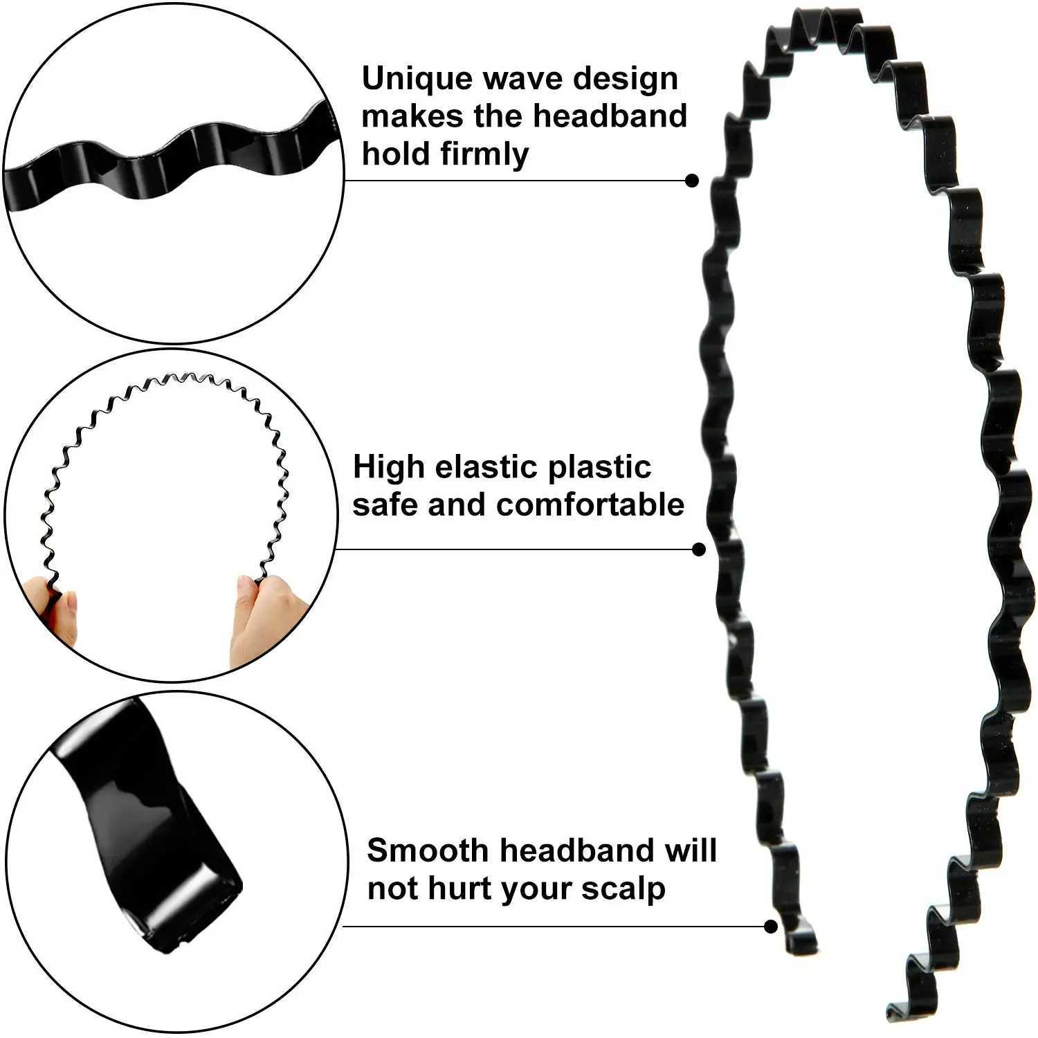 Metal iron headband mens unisex black wave hair clip with 5mm wide fashionable sports hair clip accessory W240816