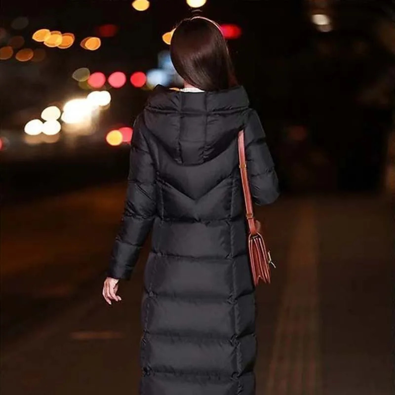 Long cotton jacket black womens winter puff elegant hooded retro streetwear thick warm and casual park 240823