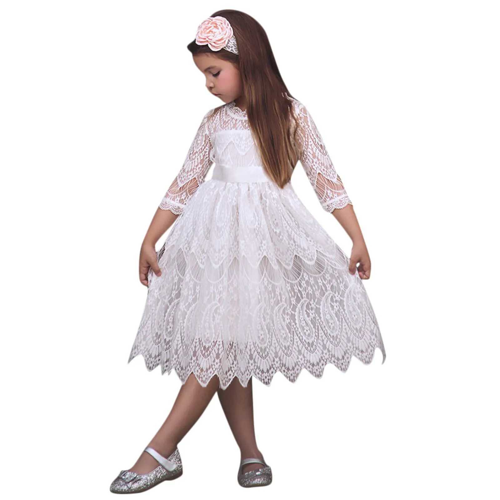 Clothing Lace Princess Dress Party Girl Flower Decoration Dress Preschool Bow Baby Girl Childrens Christmas Dress W240823