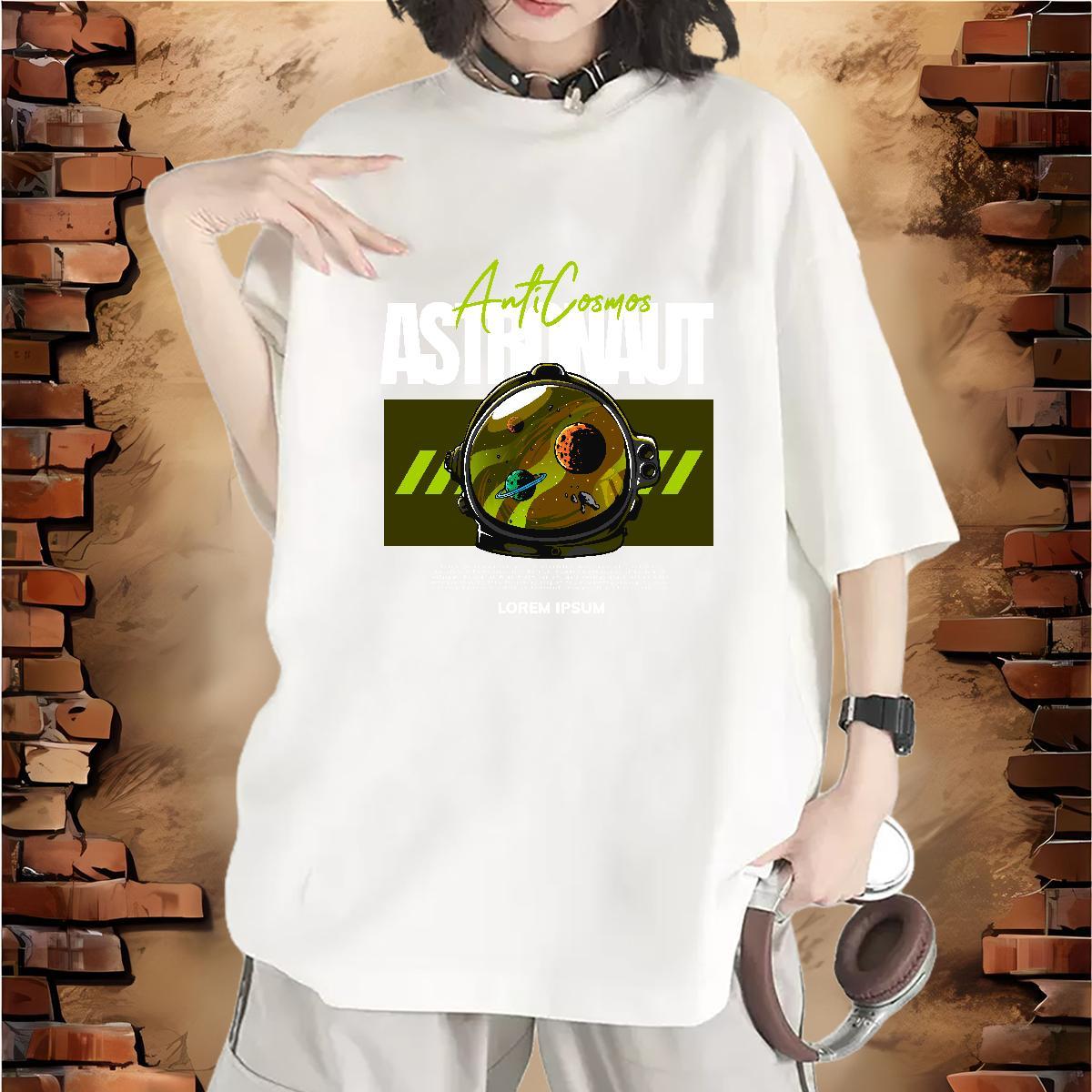 Comfortable Womens Tshirts 230g 100% Cotton universe Home Outdoor Woman T Shirts Short Sleeve O-Neck Oversized L-4XL Clothes Shirt