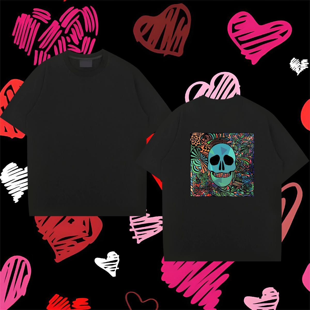 Loose T Shirt For Man 230g Cotton skull Anime Printing Street DIY Breathable Short Sleeve Men Tops Tees New Designer Wear
