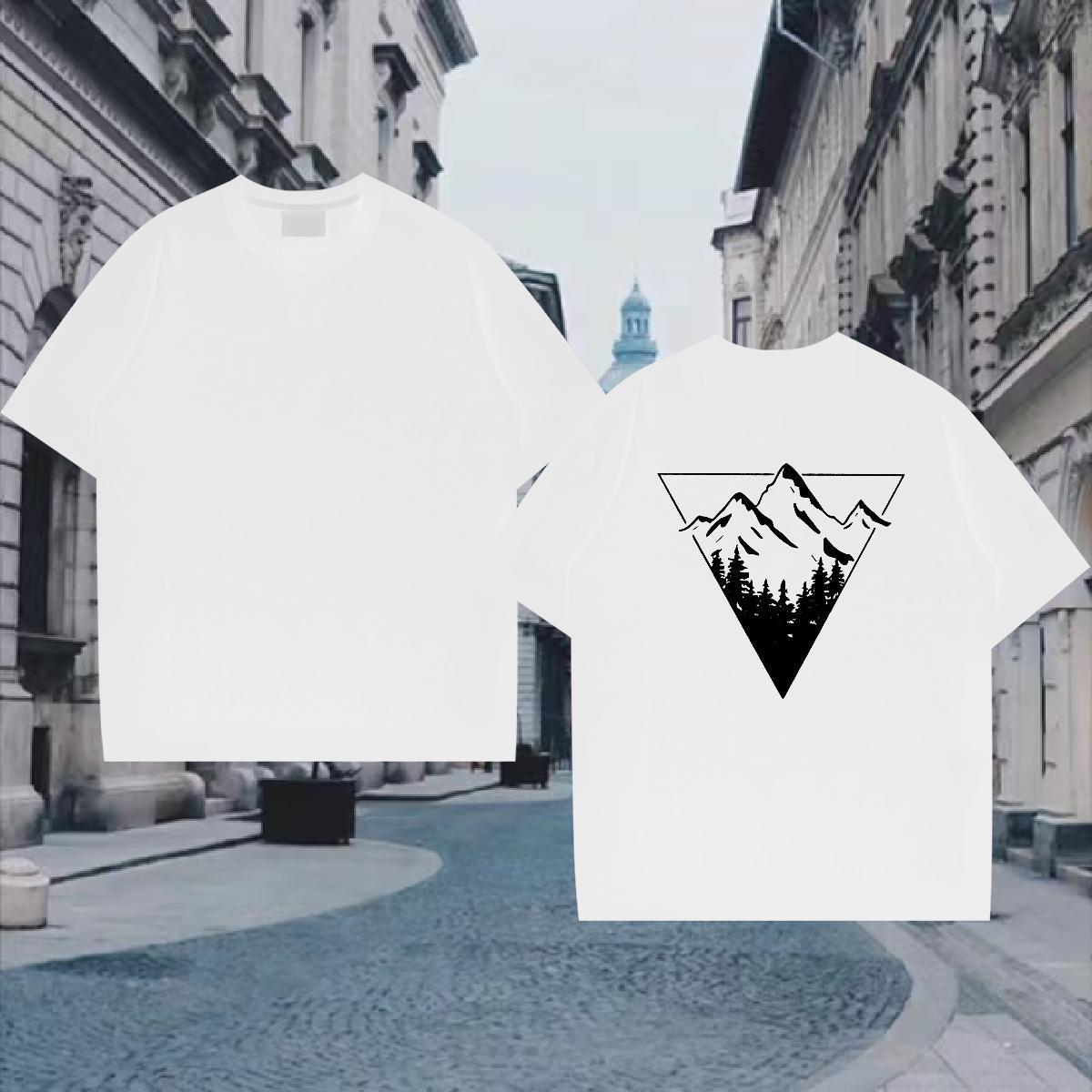 Wholesale T-Shirts 100% Cotton 230g mountains Sports Casual Plus Size Cartoon Crew Neck Breathable Tshirt for Man Woman DIY Customized Tees