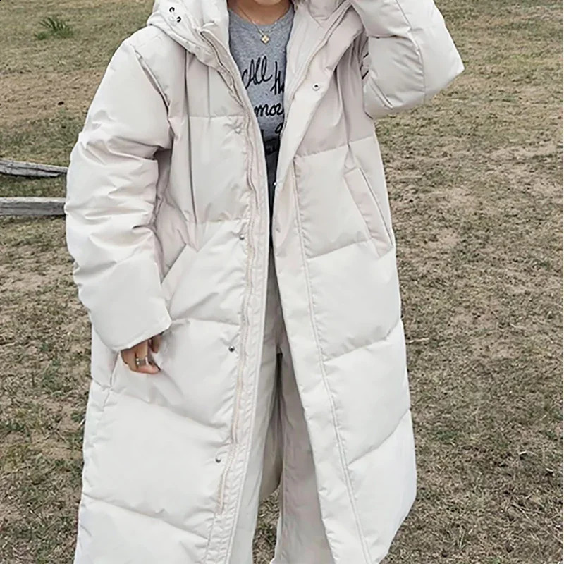 ABRINI Womens Zipper Pocket Coat Turtle Collar Thick Long Autumn and Winter Extra Large Loose Leisure Park 240823