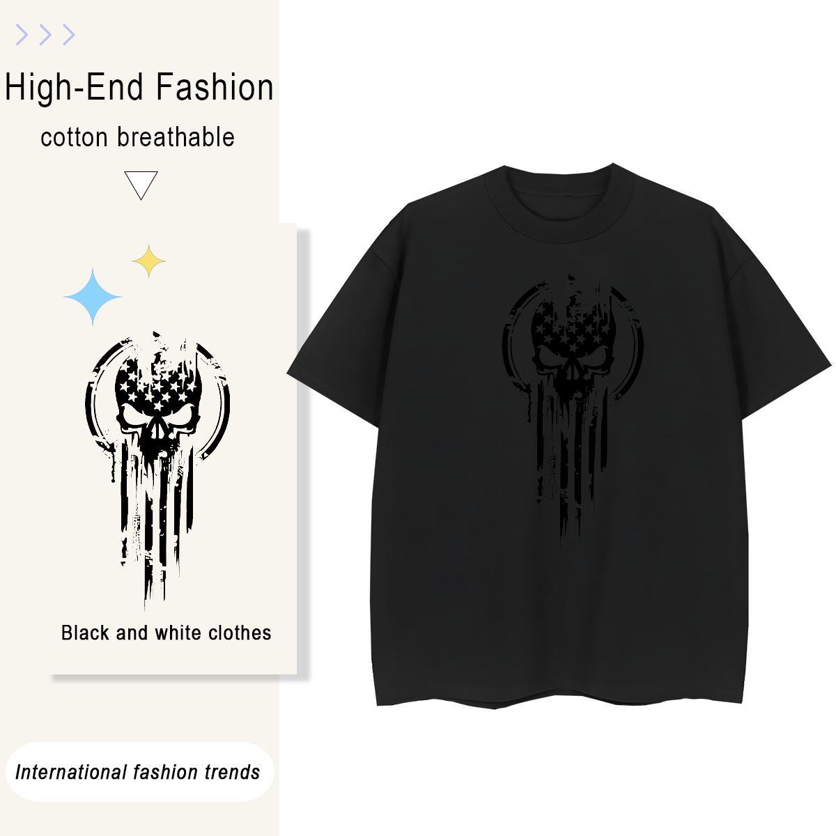 Cool Design T Shirts Men 230g 100% Cotton skull Sport Oversized 3XL 4XL O Neck Short Sleeves Men Tops Tees 2024 Summer Tee Shirt