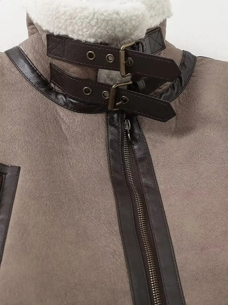 AutumnWinter Double Sided Short Jacket Fashion TurnDown Collar Shearling Lamb Fur Parka Streetwear Motorcycle Coat 240823