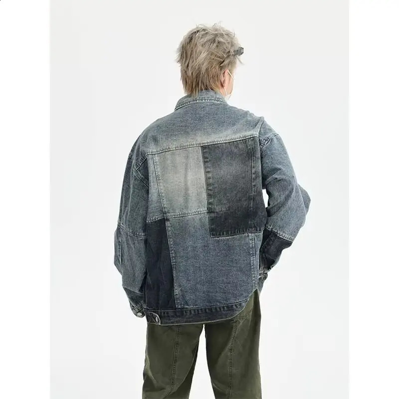 Patch work denim jacket mens high street letter embroidery university retro patch college loose autumn 240824