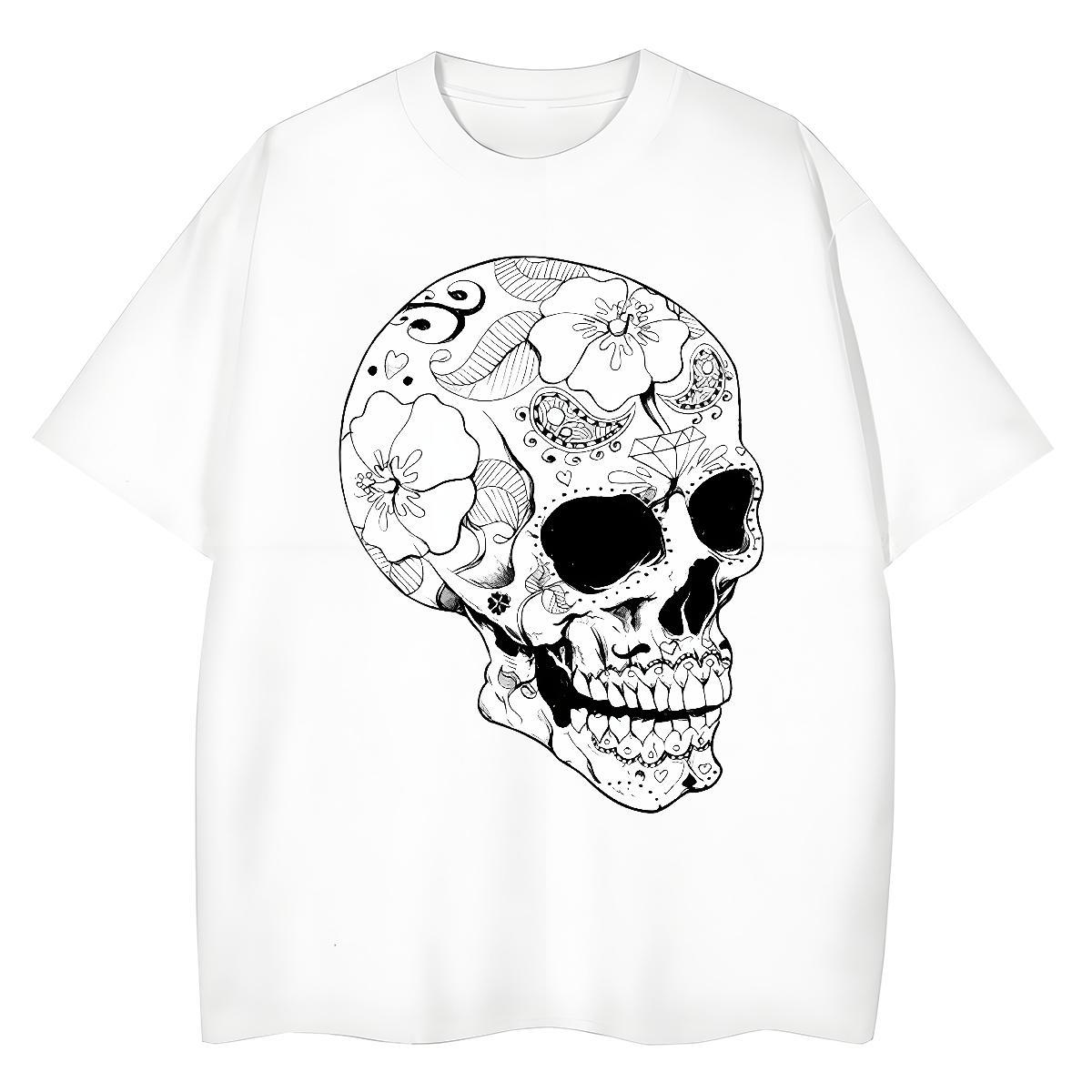 Popular Men T Shirts 230g Pure Cotton skull Sports Casual Custom Cartoon O Neck Short Sleeves Tshirt for Man Woman New Designer Tops Tees