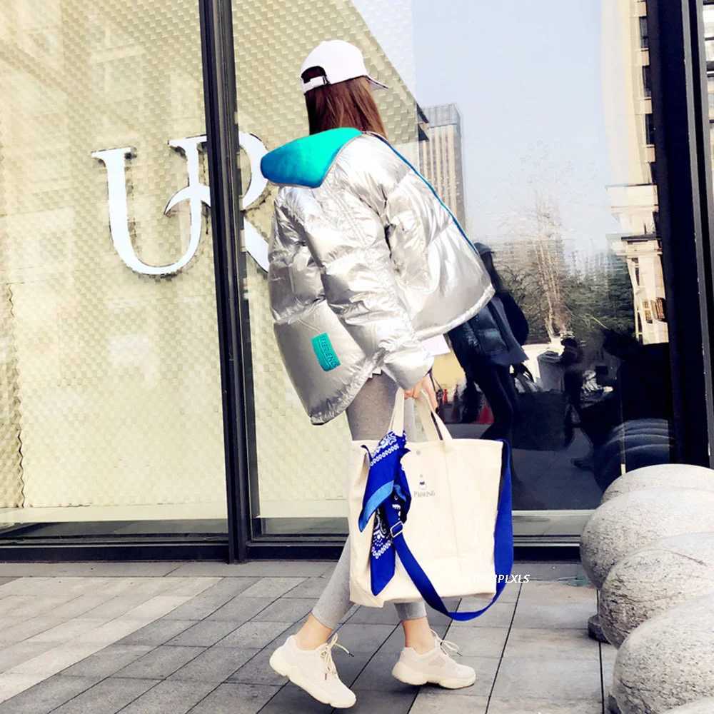 Women's Down Parkas Cotton Coat Down Womens 2023 Short Hooded Parka Warm Winter Snow Casual Thick Gloss Puff Jacket Bright T-shirt Y24082405H9