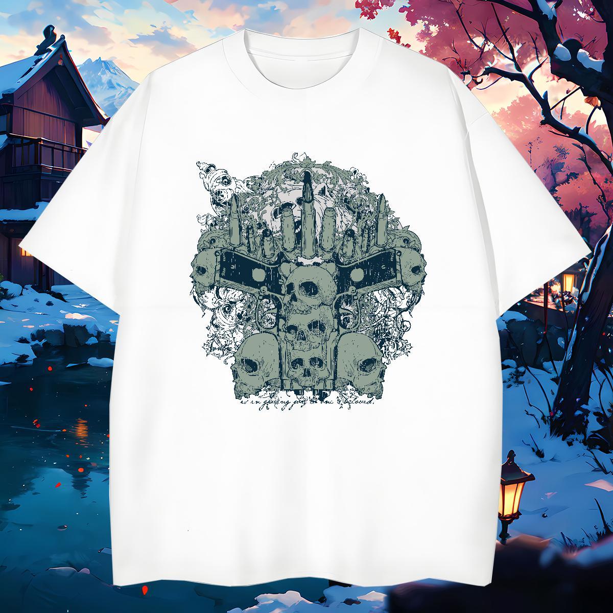 Loose T Shirt For Man 230g 100% Cotton skull Street wear Hip Hop Oversized Breathable Short Sleeve Men Tops Tees DIY Customized Clothings