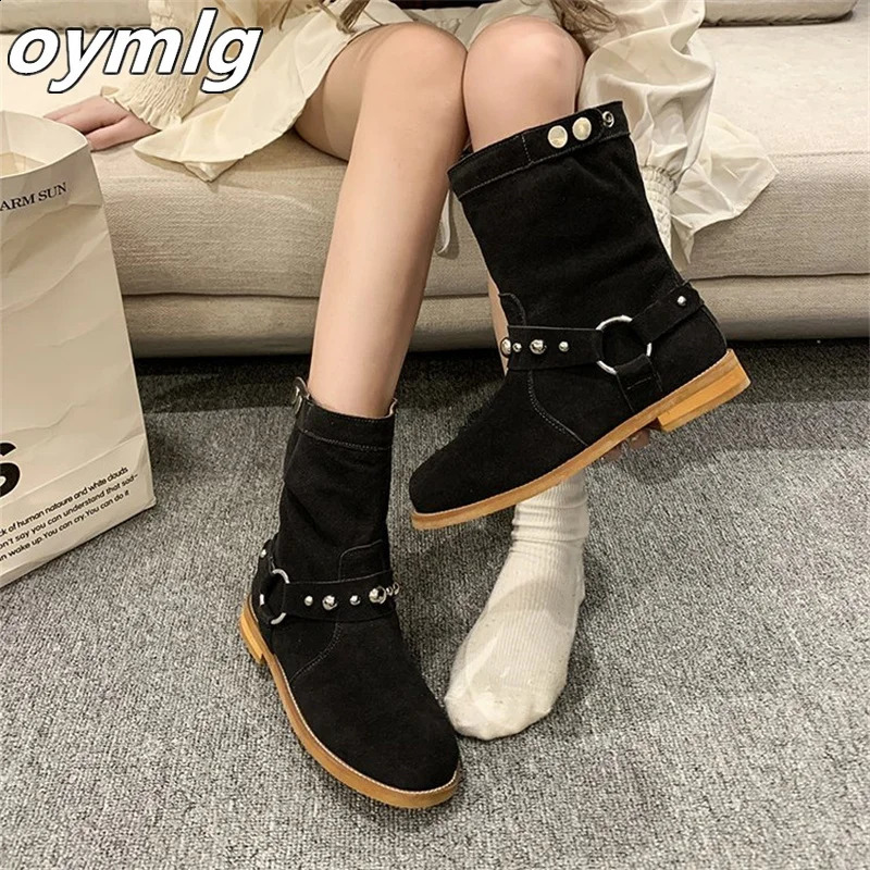 retro river wide tube western cowboy boots dot thin short boots short tube stacked boots 240823