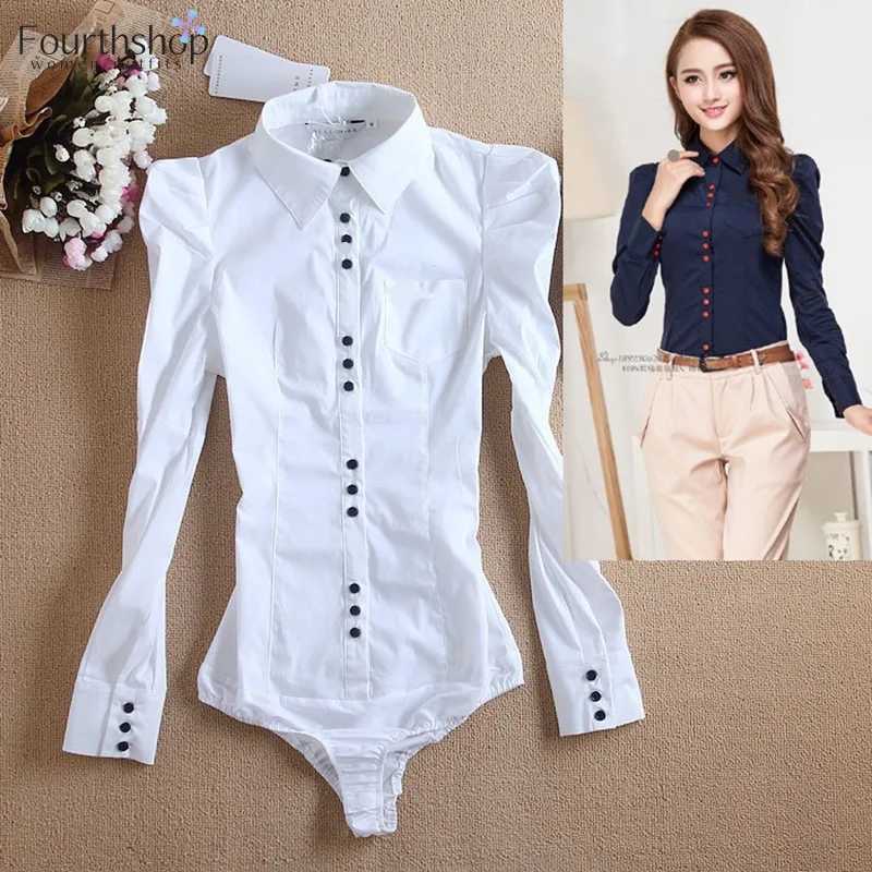 Women's Jumpsuits Rompers 2022 Women Bodysuits Long Slve Bodycon White Blouse Shirt Office Lady Work Formal Body Shirts Female Fashion Autumn Win