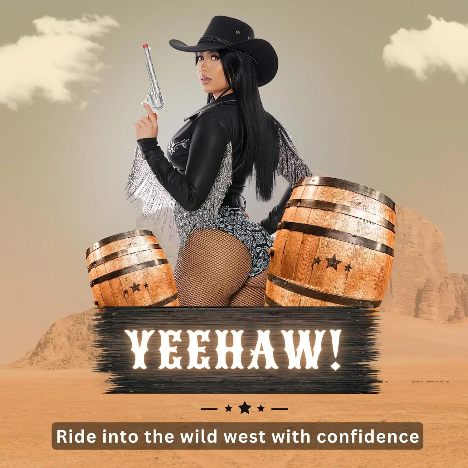 Halloween Western Cowboy Black Patent Leather Sexy Split DJ Female Singer Set Bar Performance Stage Costume 240823