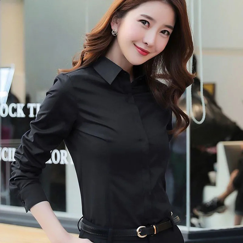 Fashion Women White Shirts Korean Long-sleeve Professional Formal Work Shirt Ladies Office OL Buttons Turndown Collar Blouses 240823
