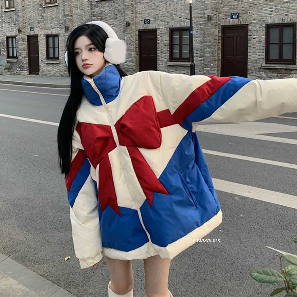 Women's Down Parkas Cotton Korean Kawaii Down jacket womens 2023 Winter New Sesign Temperament Bow Loose Thick warm parkas Y240824VXTR
