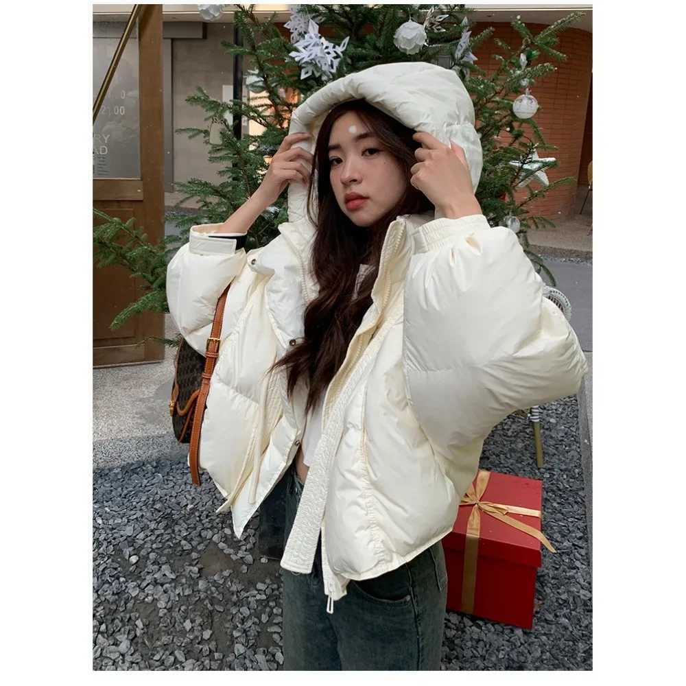 Women's Down Parkas Chic Winter Cotton Coat Cropped Jackets Women Warm Design Parkas Puffer Jacket Bow Tie Strtwear Cold Jacket Winter Clothes Y2