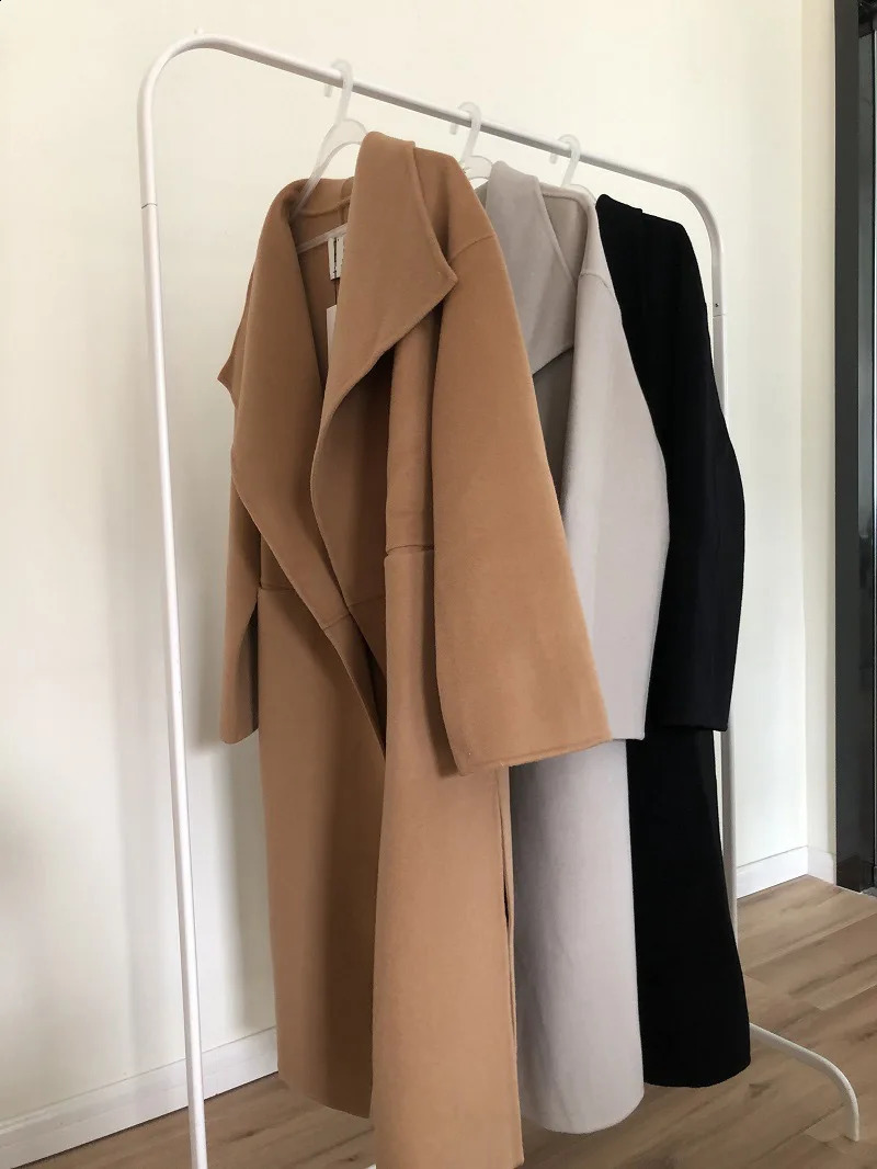 Top Doublefaced Wool 90 Cashmere 10 Women Contour Woolen Long Coat Ladies est Winter Thicker Sofe Warmer Outerwear 240823